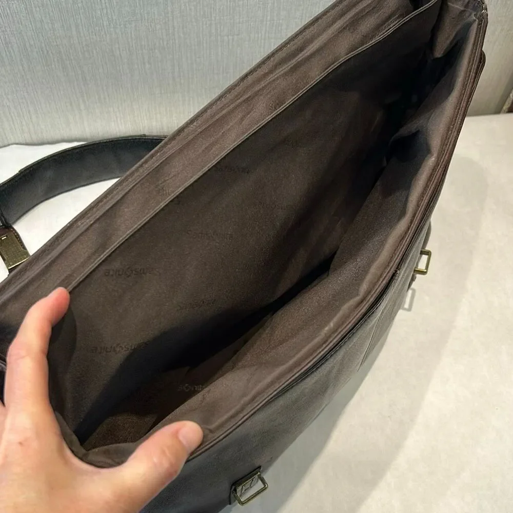 Samsonite Colombian Leather Flapover Case Messenger Bag Brown Buckle Closures